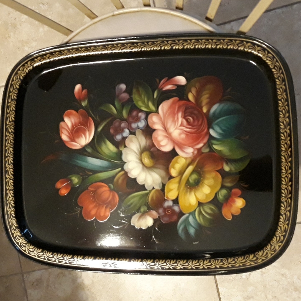 Vintage Russian Hand Painted Metal Tray